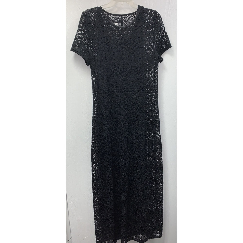 Vintage‎ Gothic Overlay Stretch Knit Mesh Lined Dress Size 12 80's Whimsigoth